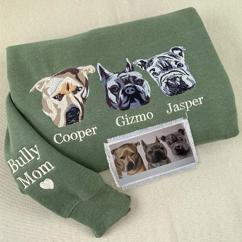 Photo Embroidered Sweatshirt, Custom Dog Dad Sweatshirts Embroidered Pet Face Name Portraits Photo, Christmas Gift