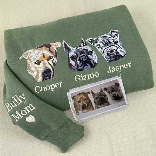 Photo Embroidered Sweatshirt, Custom Dog Dad Sweatshirts Embroidered Pet Face Name Portraits Photo, Christmas Gift