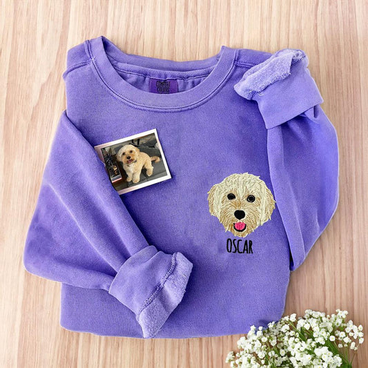 Photo Embroidered Sweatshirt, Custom Dog Embroidered Sweatshirt From Photo, Personalized Dog Lover 5 Sweatshirt With Dog Face, Christmas Gift