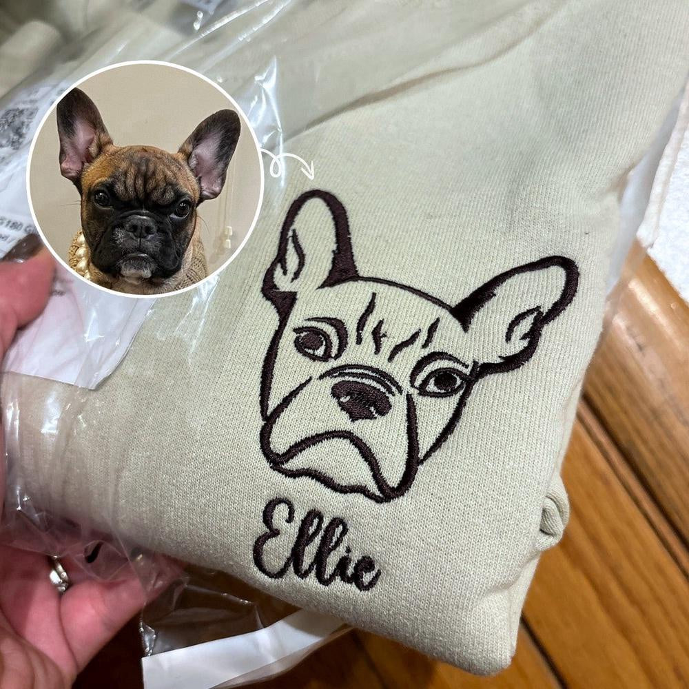 Photo Embroidered Sweatshirt, Custom Dog Mom 3 Sweatshirt Embroidered Pet Face Name Portraits Photo, Christmas Gift