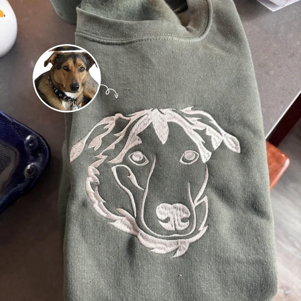 Photo Embroidered Sweatshirt, Custom Dog Mom 4 Sweatshirt Embroidered Pet Face Name Portraits Photo, Christmas Gift