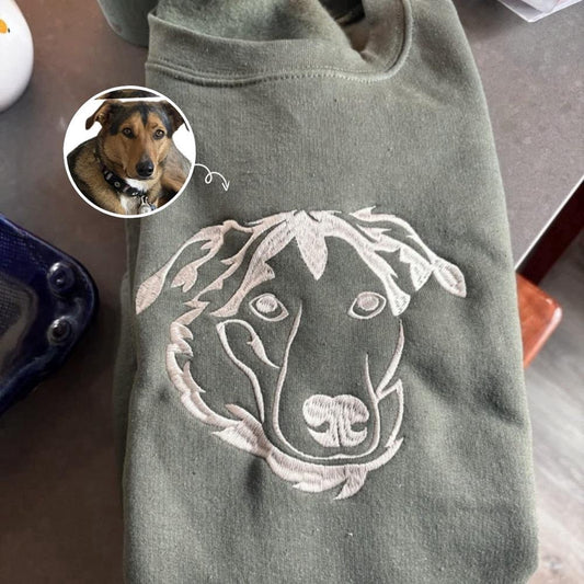 Photo Embroidered Sweatshirt, Custom Dog Mom 4 Sweatshirt Embroidered Pet Face Name Portraits Photo, Christmas Gift