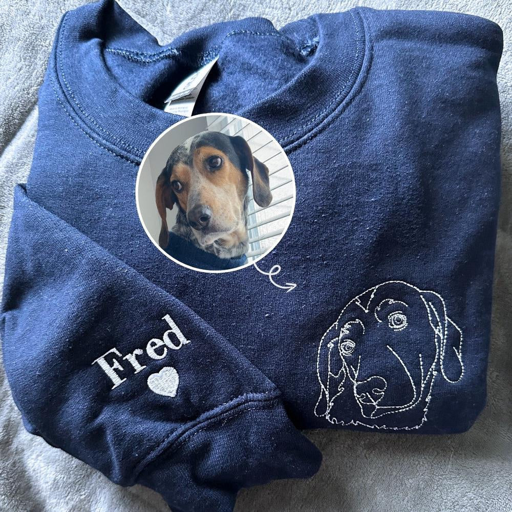 Photo Embroidered Sweatshirt, Custom Dog Mom 6 Sweatshirt Embroidered Pet Face Name Portraits Photo, Christmas Gift