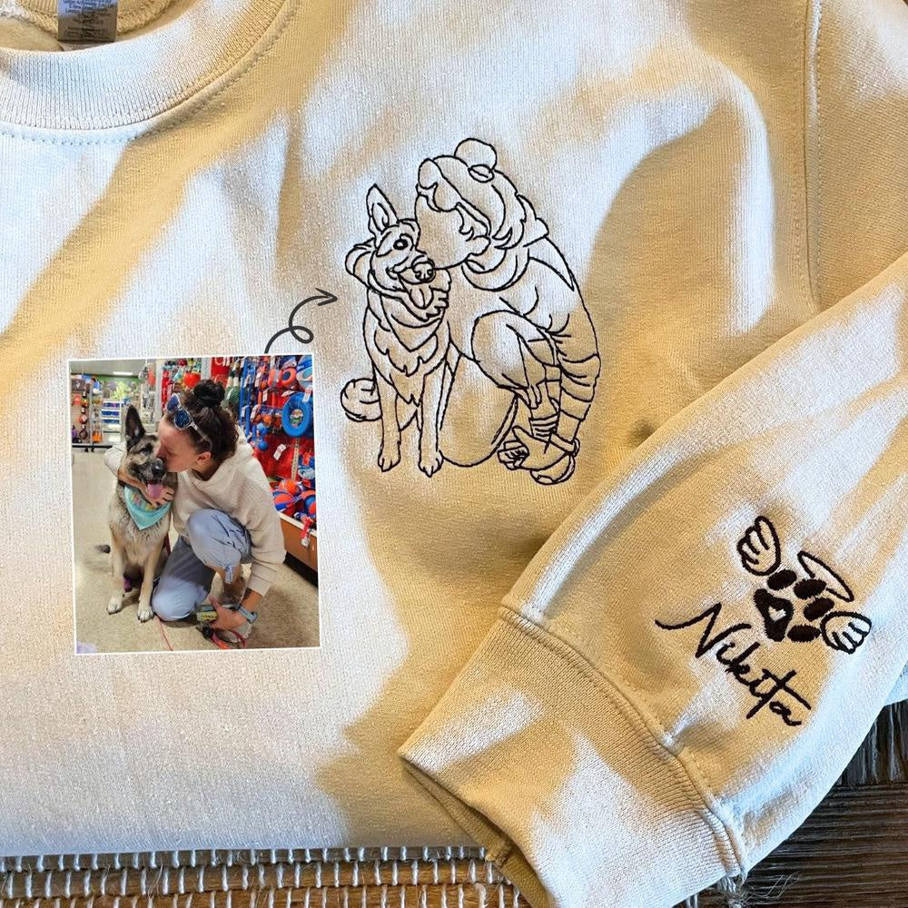 Photo Embroidered Sweatshirt, Custom Dog Mom 9 Sweatshirt Embroidered Pet Face Name Portraits Photo, Christmas Gift