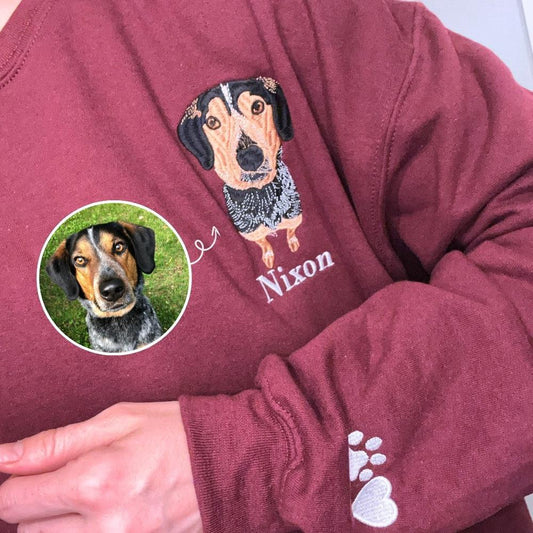 Photo Embroidered Sweatshirt, Custom Dog Mom Sweatshirt Embroidered Pet Face Name Portraits Photo, Christmas Gift