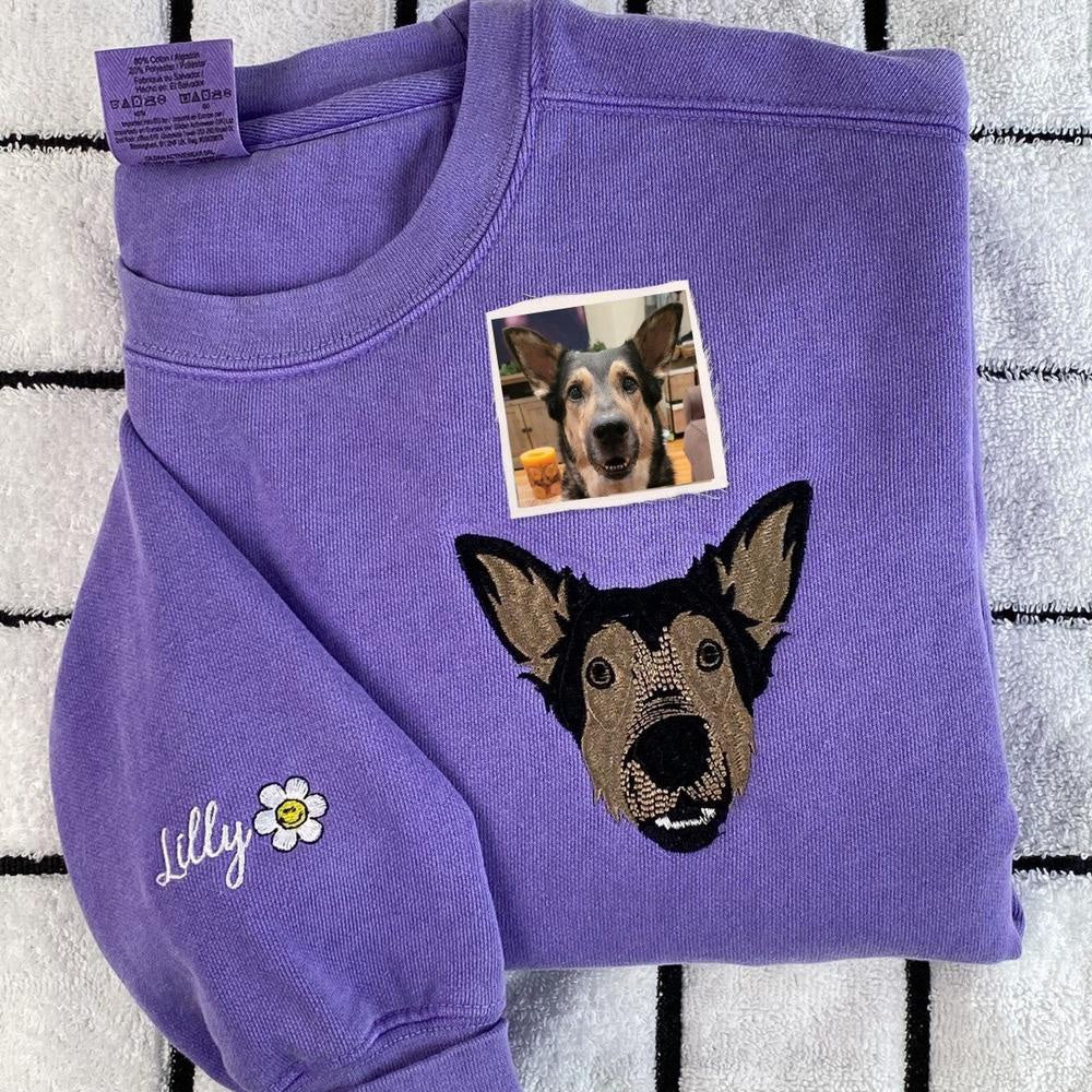 Photo Embroidered Sweatshirt, Custom Embroidered Dog Dad From Photo 2 Sweatshirt, Christmas Gift