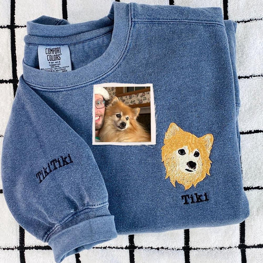 Photo Embroidered Sweatshirt, Custom Embroidered Dog Dad From Photo Sweatshirt, Christmas Gift