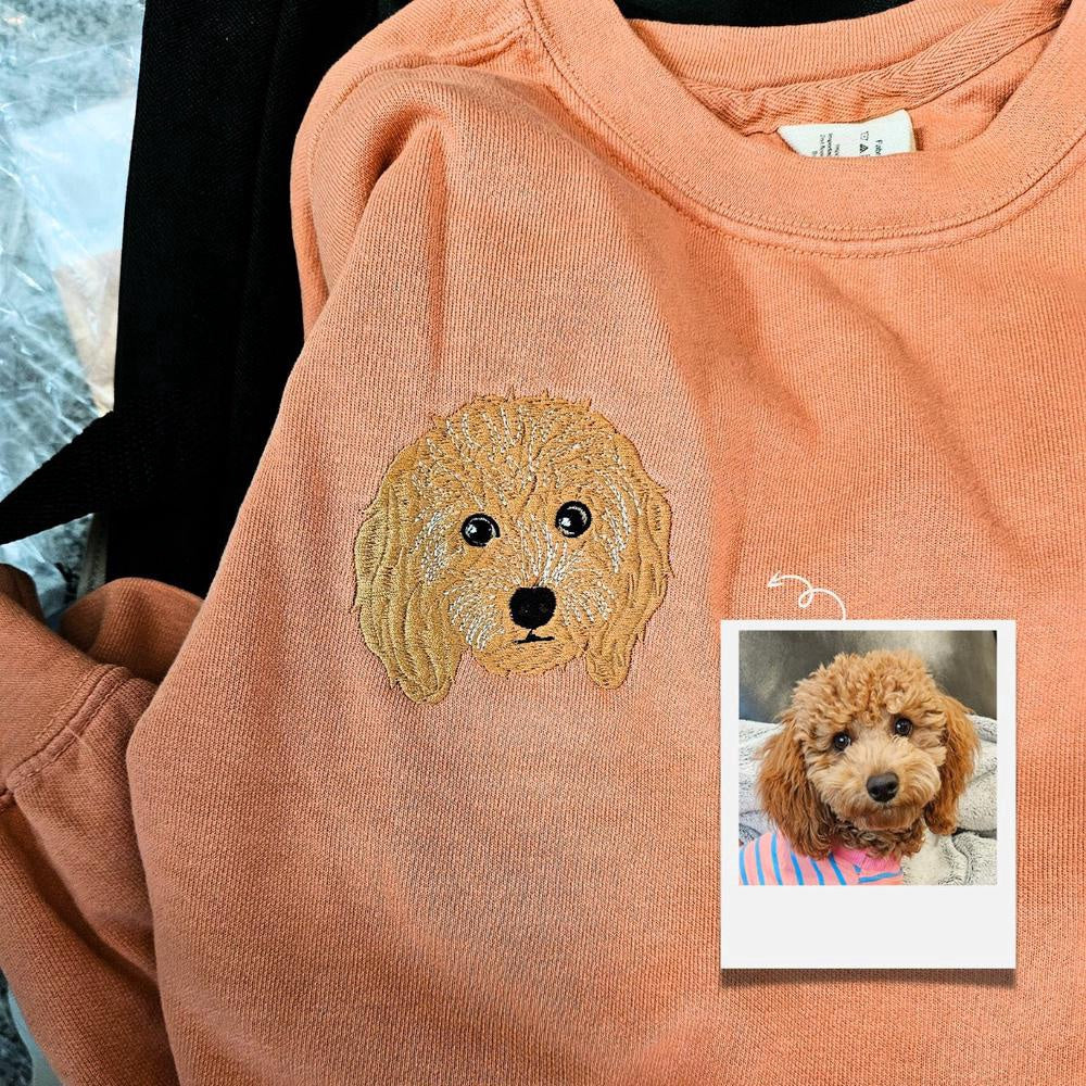 Photo Embroidered Sweatshirt, Custom Embroidered Dog Dad Sweatshirt With Dog Portrait From Photo 2 Sweatshirt, Christmas Gift