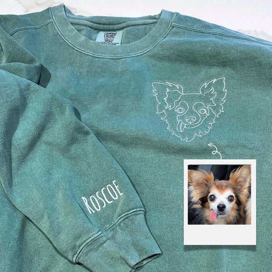 Photo Embroidered Sweatshirt, Custom Embroidered Dog Dad Sweatshirt With Dog Portrait From Photo 3 Sweatshirt, Christmas Gift