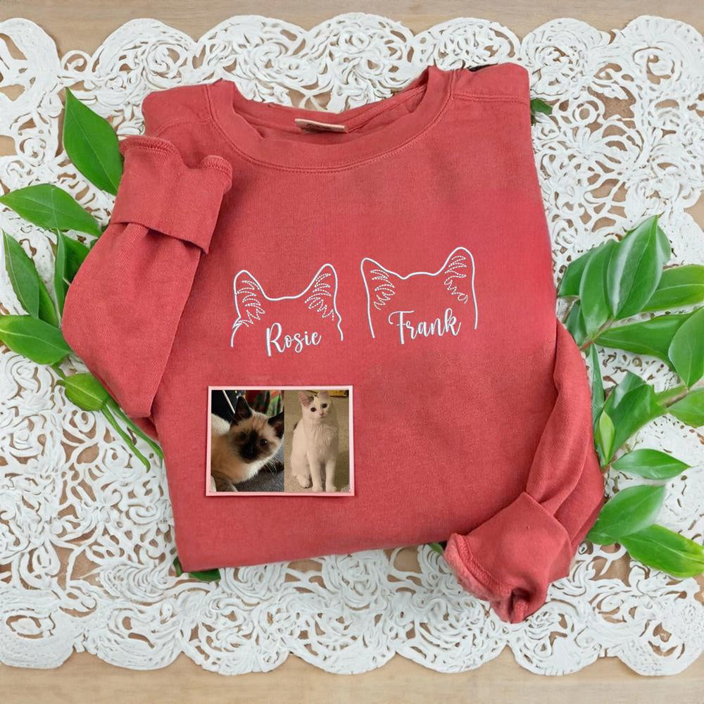 Photo Embroidered Sweatshirt, Custom Embroidered Dog Ear 2 Sweatshirt From Photo, Christmas Gift