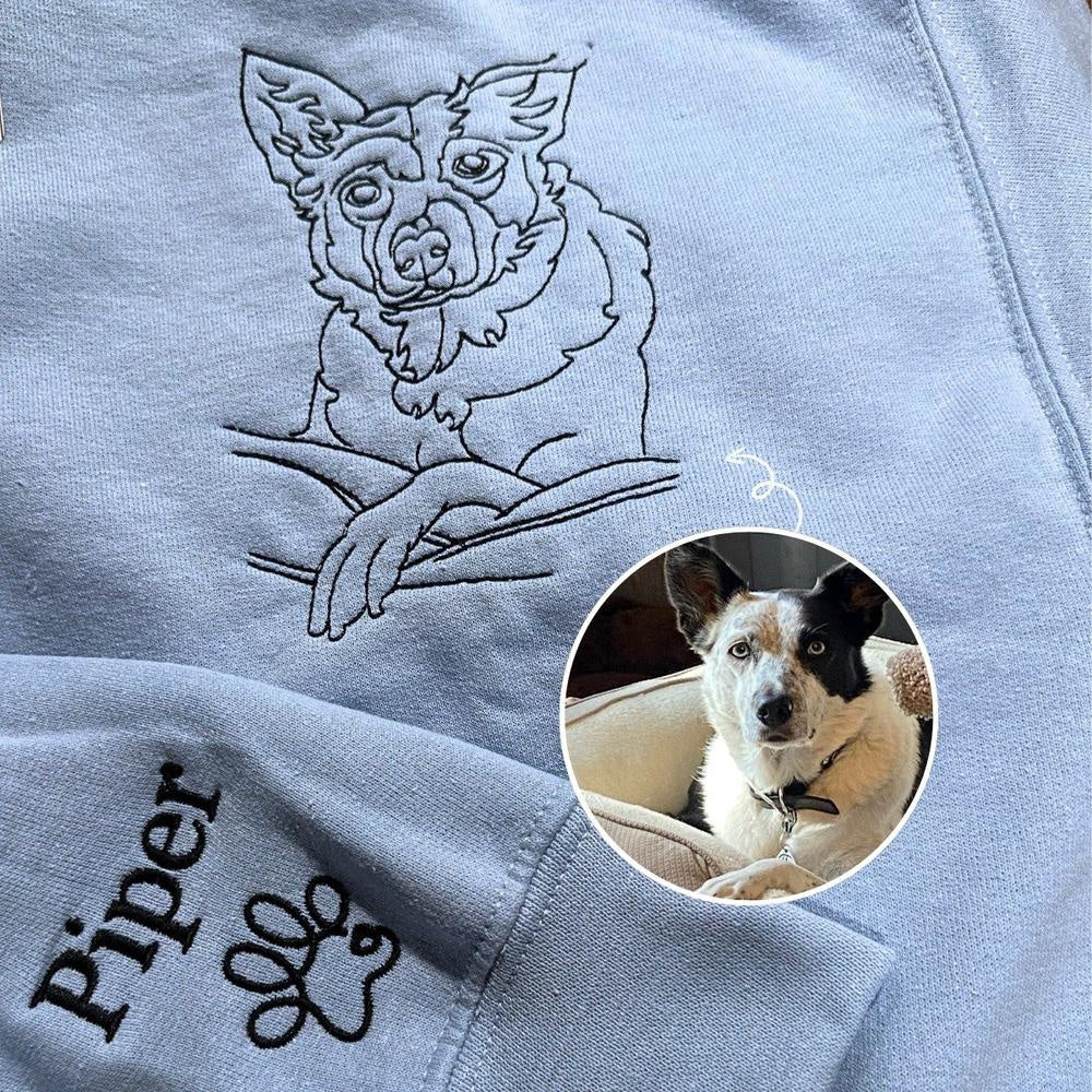 Photo Embroidered Sweatshirt, Custom Embroidered Dog Face 11 Sweatshirt From Your Photo, Christmas Gift
