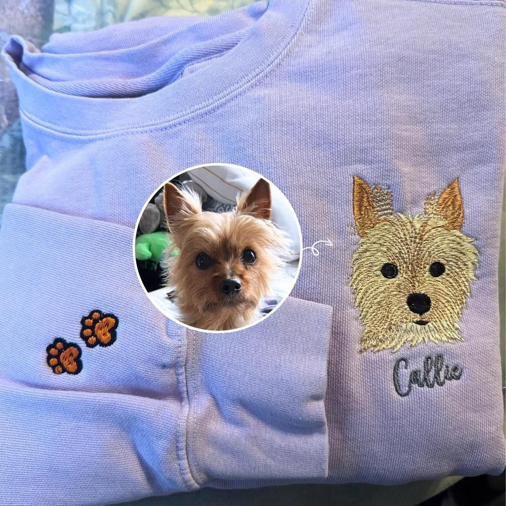 Photo Embroidered Sweatshirt, Custom Embroidered Dog Face 2 Sweatshirt From Your Photo, Christmas Gift
