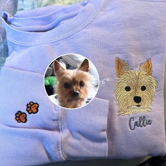 Photo Embroidered Sweatshirt, Custom Embroidered Dog Face 2 Sweatshirt From Your Photo, Christmas Gift