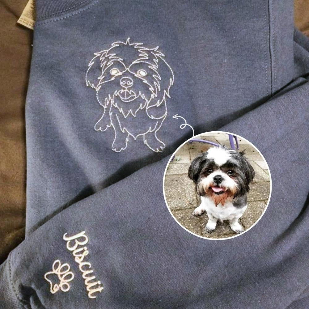Photo Embroidered Sweatshirt, Custom Embroidered Dog Face 3 Sweatshirt From Your Photo, Christmas Gift