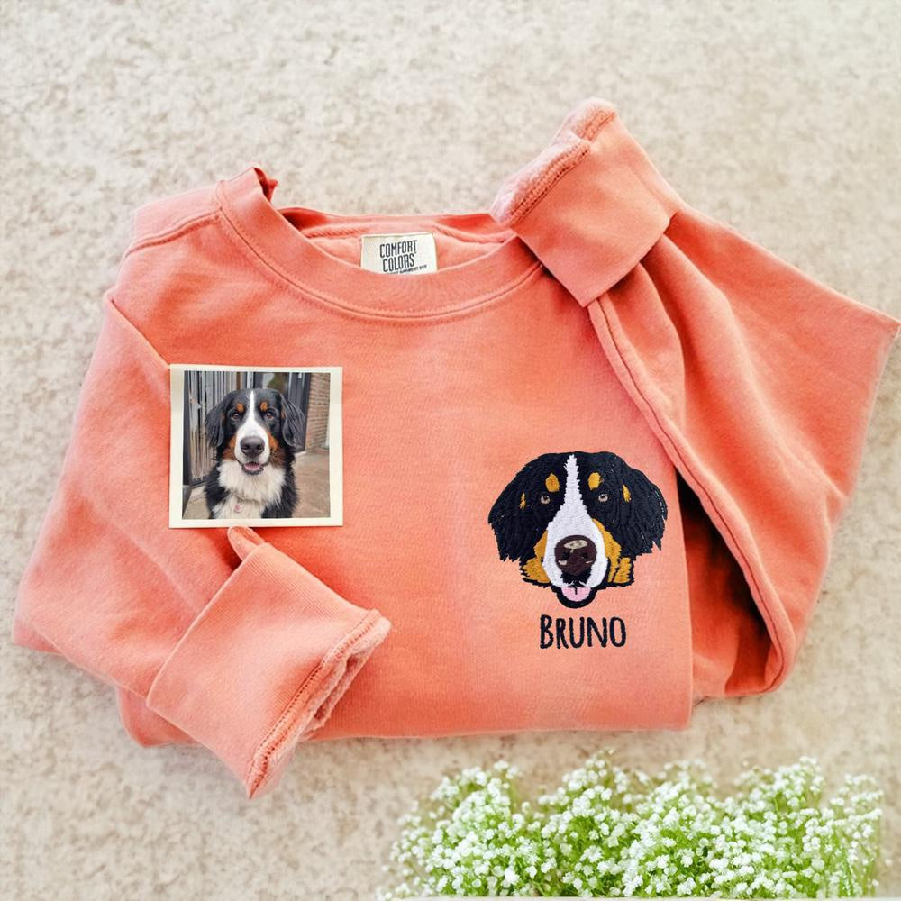 Photo Embroidered Sweatshirt, Custom Embroidered Dog Face 6 Sweatshirt From Your Photo, Christmas Gift