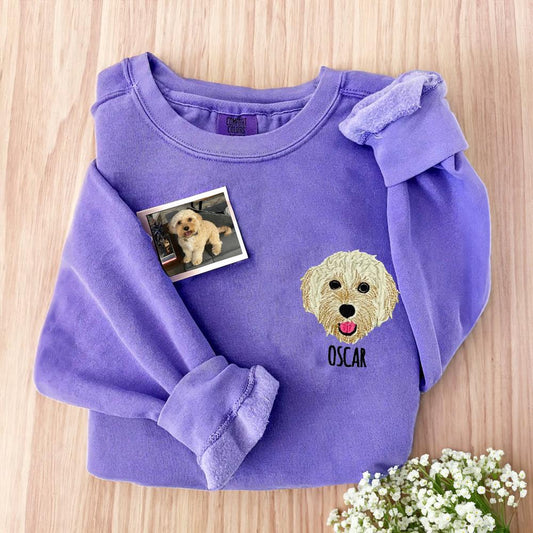 Photo Embroidered Sweatshirt, Custom Embroidered Dog Face 8 Sweatshirt From Your Photo, Christmas Gift
