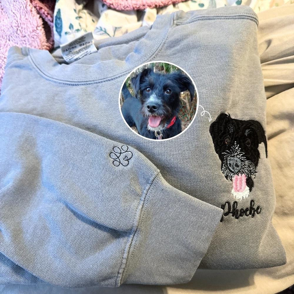 Photo Embroidered Sweatshirt, Custom Embroidered Dog Face Sweatshirt From Your Photo, Christmas Gift