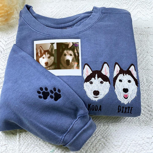 Photo Embroidered Sweatshirt, Custom Embroidered Dog Mom 2 Sweatshirt Your Photo, Christmas Gift