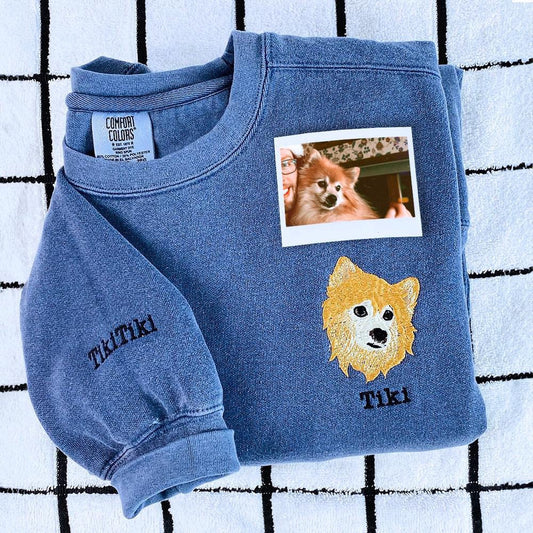 Photo Embroidered Sweatshirt, Custom Embroidered Dog Mom Sweatshirt Your Photo, Christmas Gift