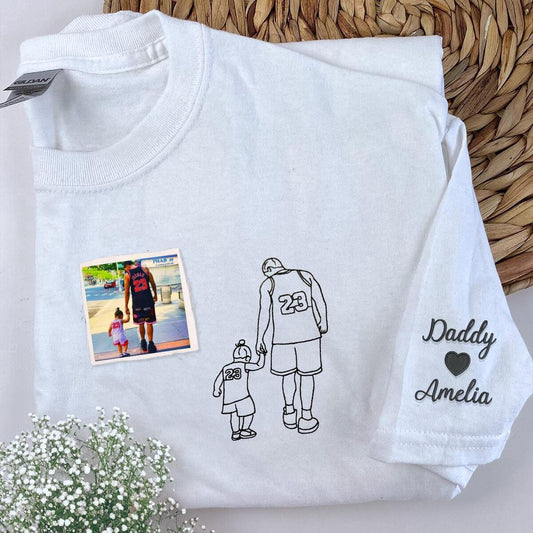 Photo Embroidered Sweatshirt, Custom Embroidered Father And Daughter 3 Sweatshirt With Photo, Personalized Gift For Dad, Christmas Gift