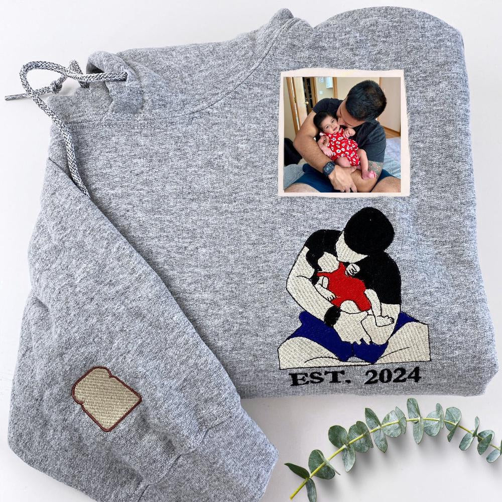 Photo Embroidered Sweatshirt, Custom Embroidered Father And Daughter 6 Sweatshirt With Photo, Personalized Gift For Dad, Christmas Gift