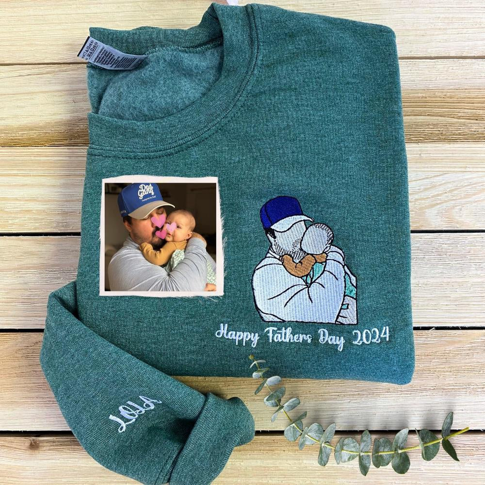 Photo Embroidered Sweatshirt, Custom Embroidered Father And Daughter Sweatshirt With Photo, Gift For Dad, Christmas Gift