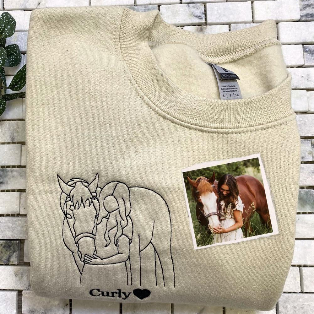 Photo Embroidered Sweatshirt, Custom Embroidered Horse 3 Sweatshirt From Photo, Christmas Gift