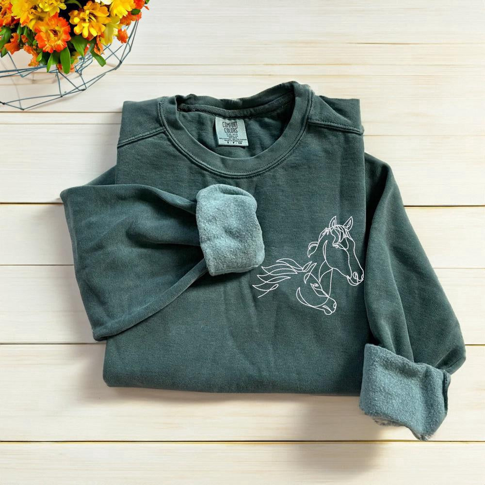 Photo Embroidered Sweatshirt, Custom Embroidered Horse Sweatshirt From Photo, Christmas Gift