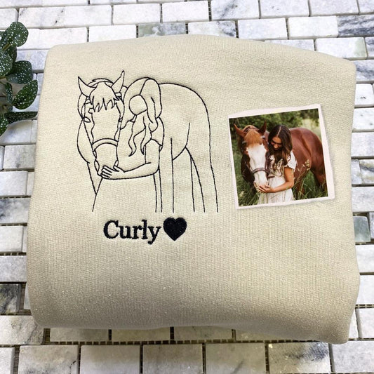 Photo Embroidered Sweatshirt, Custom Embroidered Horse Sweatshirts From Your Photo, Christmas Gift