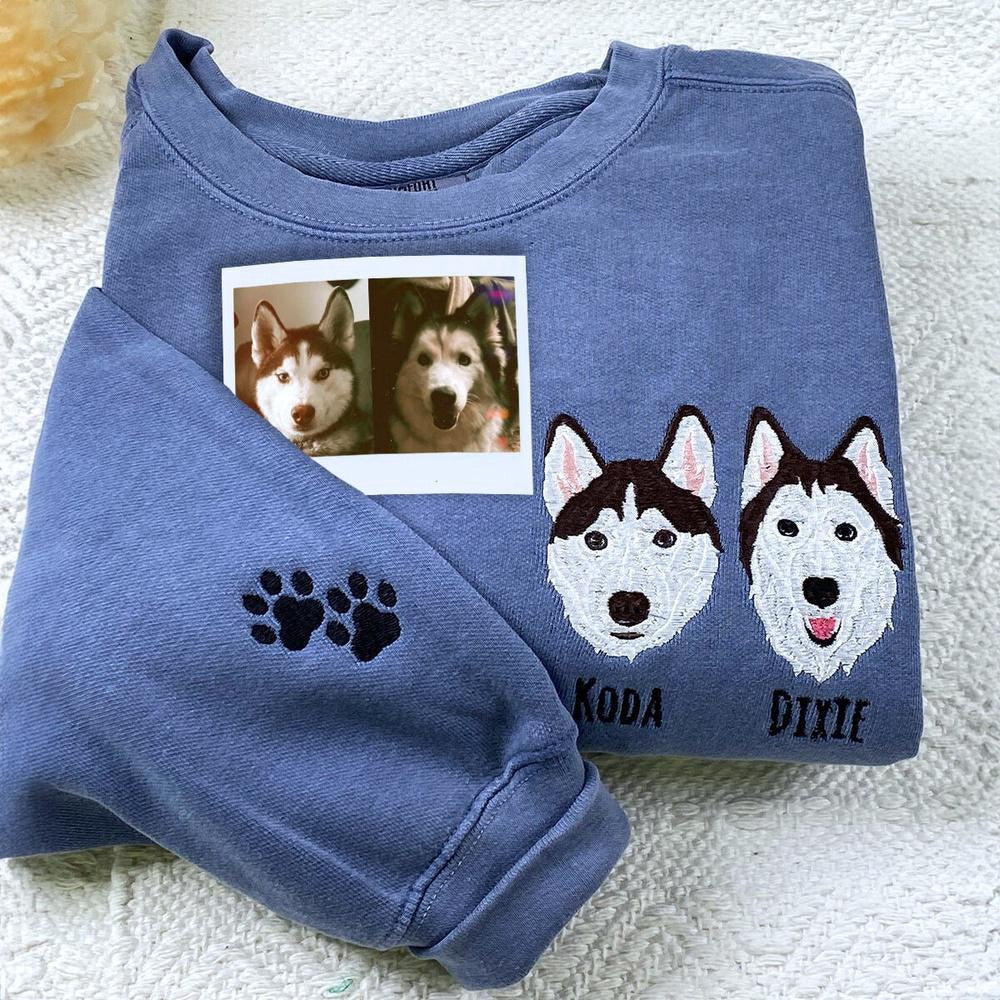 Photo Embroidered Sweatshirt, Custom Embroidered Pet Outline 2 Sweatshirt From Photo, Christmas Gift