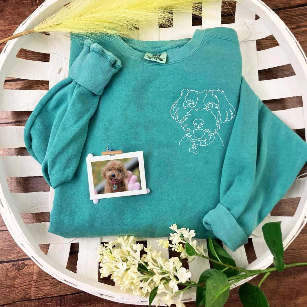 Photo Embroidered Sweatshirt, Custom Embroidered Pet Outline 6 Sweatshirt From Photo, Christmas Gift