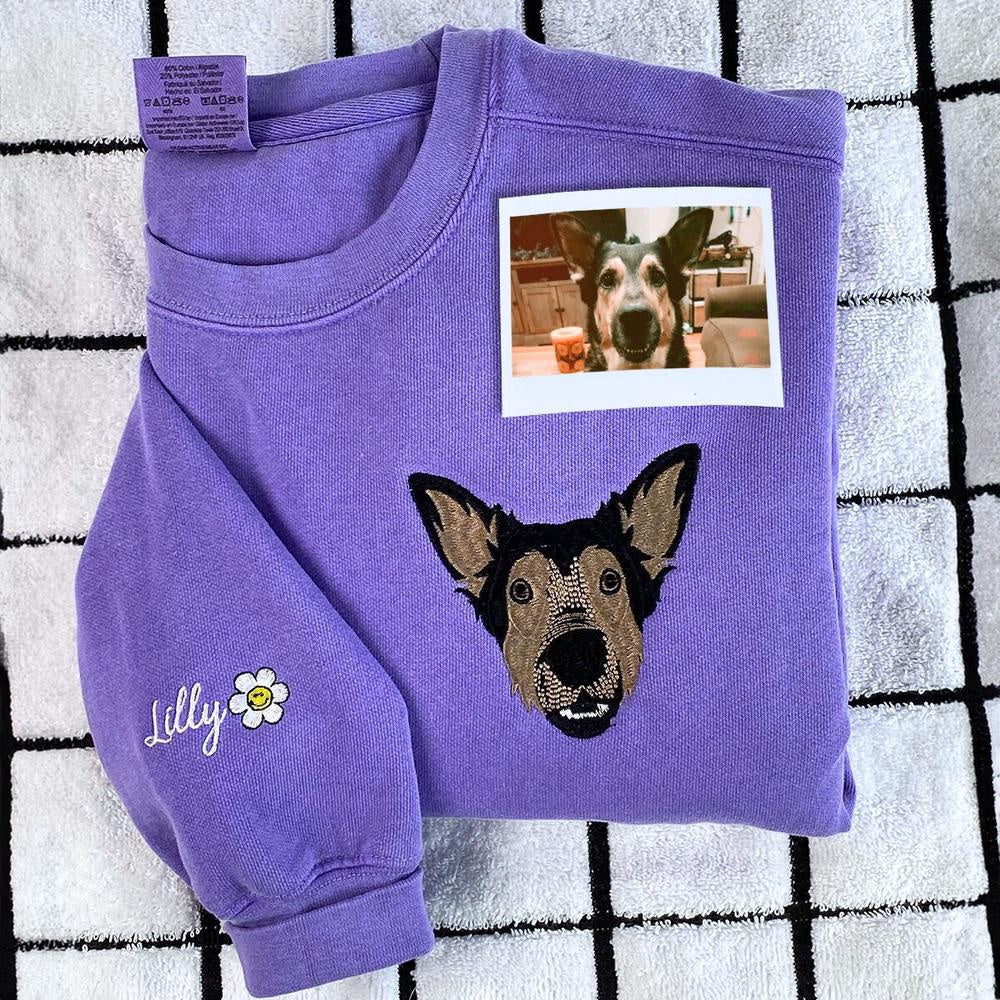 Photo Embroidered Sweatshirt, Custom Embroidered Pet Outline 8 Sweatshirt From Photo, Christmas Gift