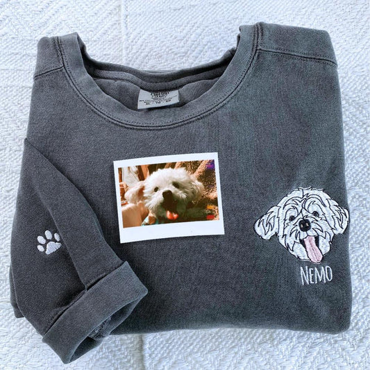Photo Embroidered Sweatshirt, Custom Embroidered Pet Outline Sweatshirt From Photo, Christmas Gift