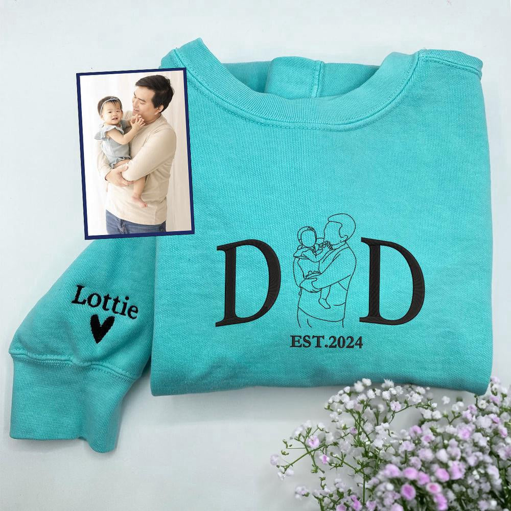 Photo Embroidered Sweatshirt, Custom Embroidered Photo Cool Dad And Baby Sweatshirt, Christmas Gift