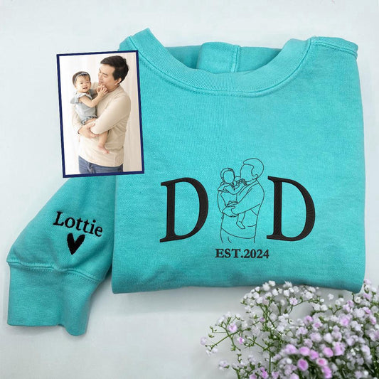 Photo Embroidered Sweatshirt, Custom Embroidered Photo Cool Dad And Baby Sweatshirt, Christmas Gift