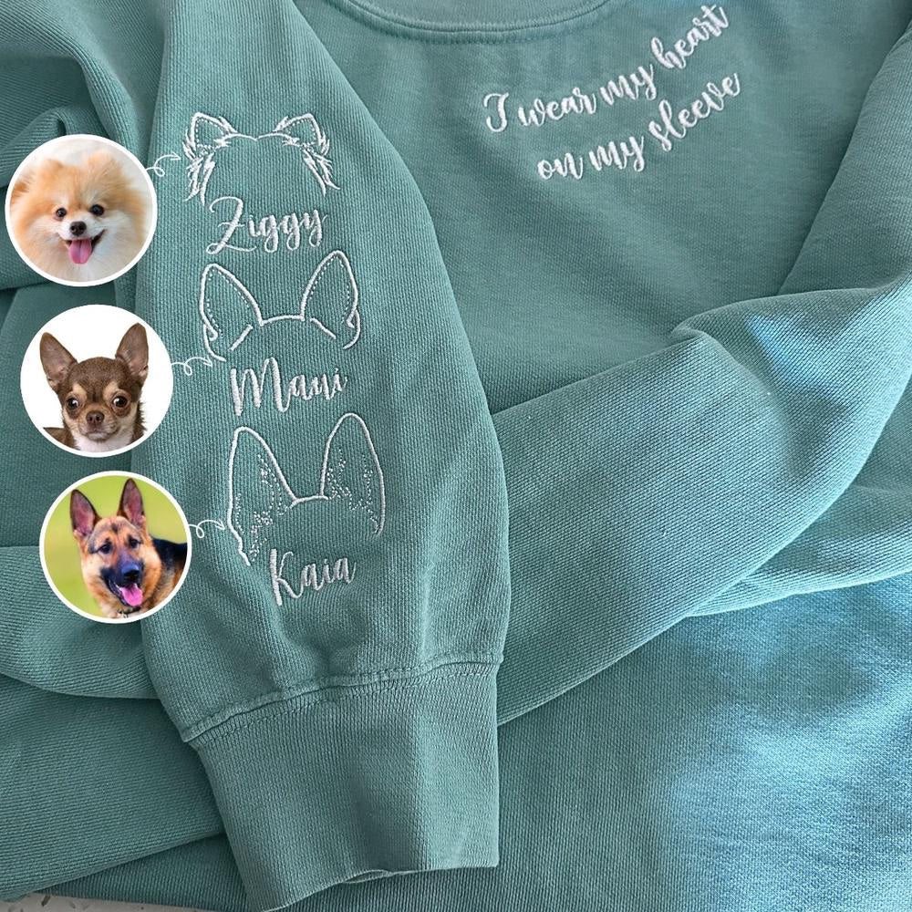 Photo Embroidered Sweatshirt, I Wear My Heart On My Sleeve Dog 1 Sweatshirt With Dog Ear, Christmas Gift