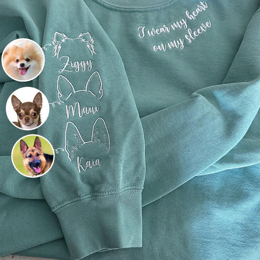 Photo Embroidered Sweatshirt, I Wear My Heart On My Sleeve Dog 1 Sweatshirt With Dog Ear, Christmas Gift