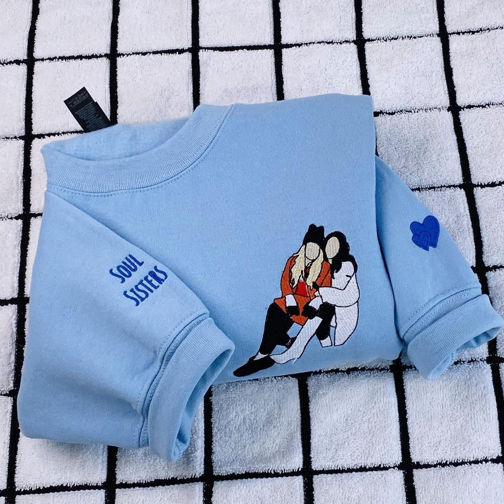 Photo Embroidered Sweatshirt, Personalized Matching Best Friend 2 Sweatshirts With Photo Outline, Icon Name, Christmas Gift