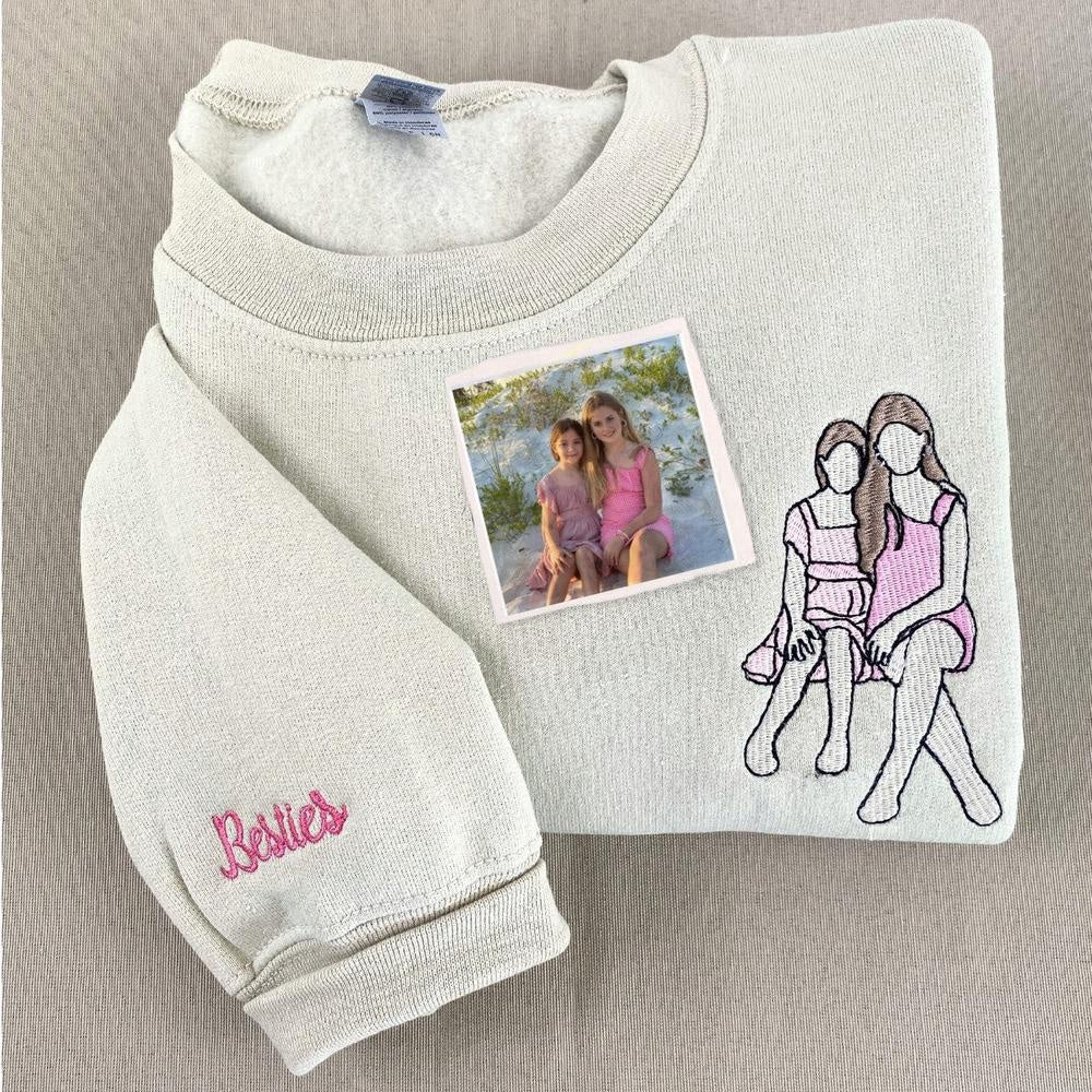 Photo Embroidered Sweatshirt, Personalized Matching Best Friend Sweatshirts With Photo Outline, Christmas Gift