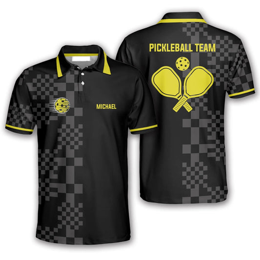 Pickleball Polo Shirts, Abstract Square Pickleball Polo Shirts
