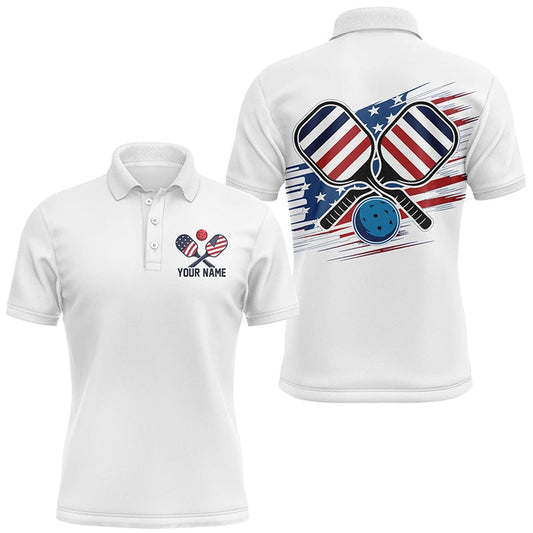 Pickleball Polo Shirts, American Flag Patriotic Custom Pickleball Polo Shirts For Men, Personalized Pickleball Outfits