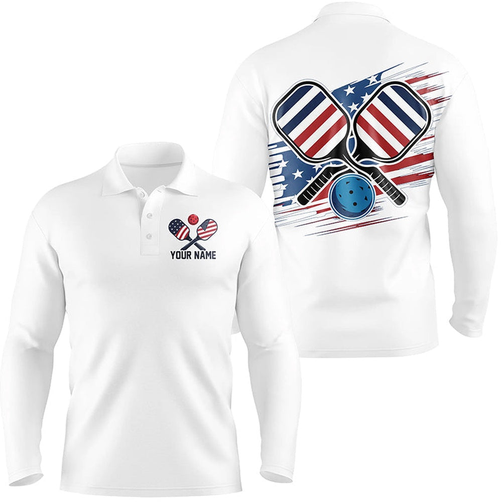 Pickleball Polo Shirts, American Flag Patriotic Custom Pickleball Polo Shirts For Men, Personalized Pickleball Outfits