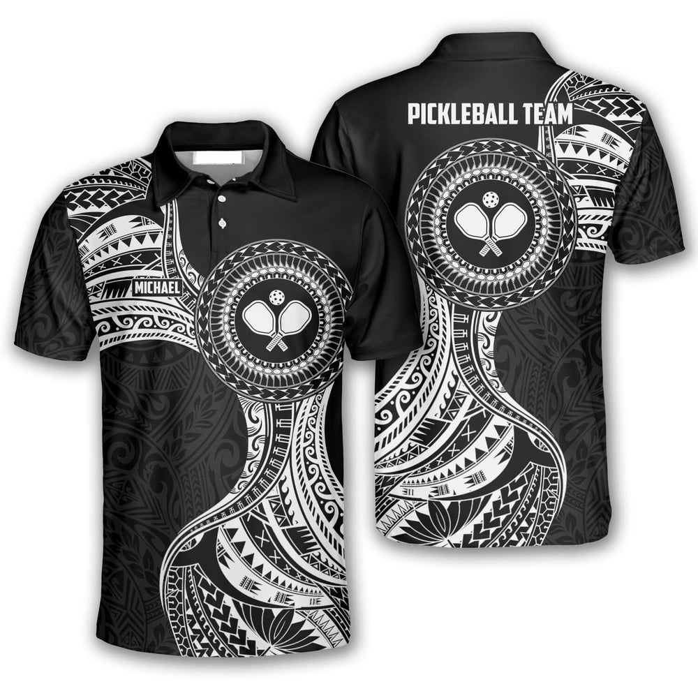 Pickleball Polo Shirts, BW Maori Pattern Pickleball Polo Shirts
