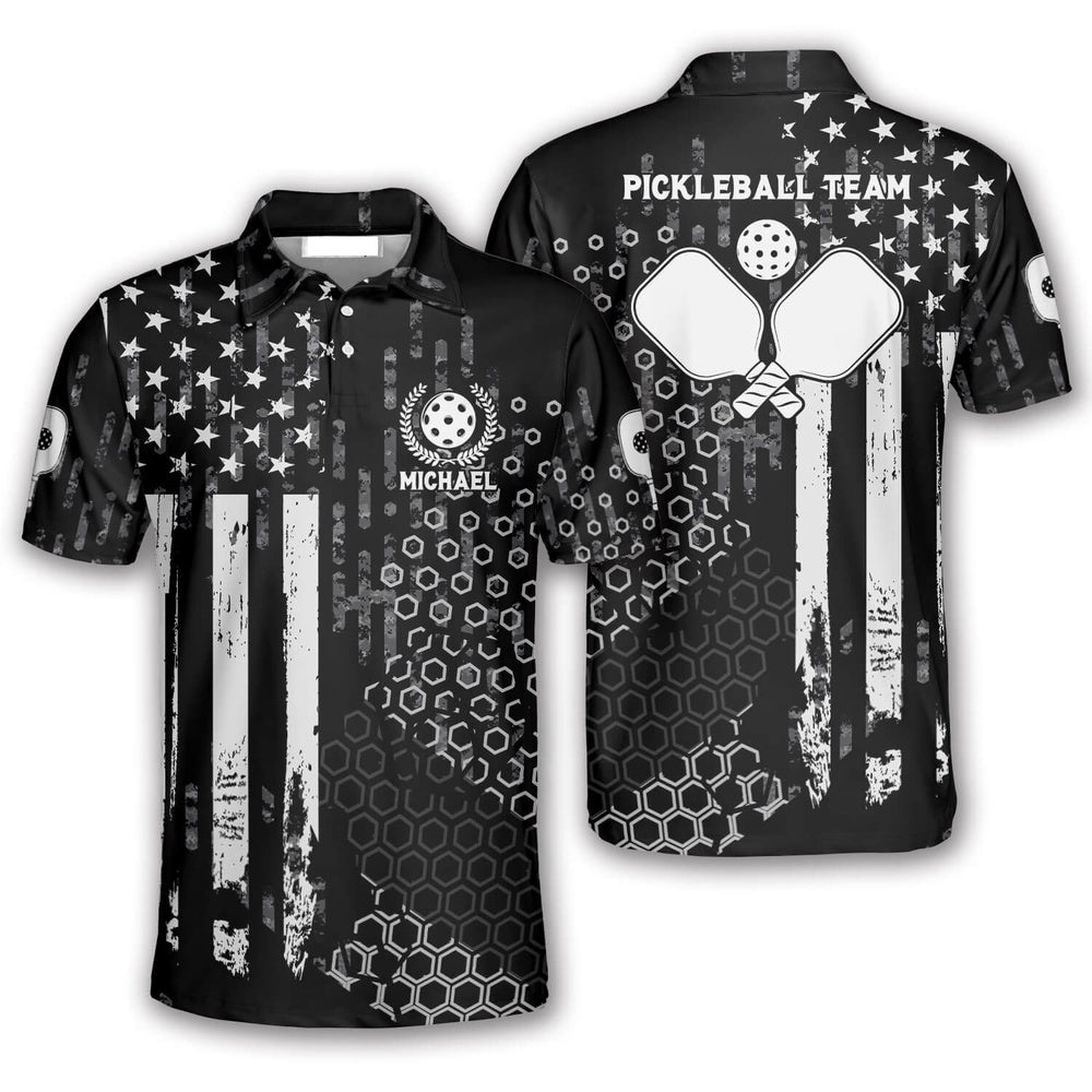 Pickleball Polo Shirts, BW US Flag Pickleball Polo Shirts