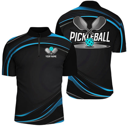 Pickleball Polo Shirts, Black And Blue Custom Mens Pickleball Shirts, Personalized Pickleball Jerseys