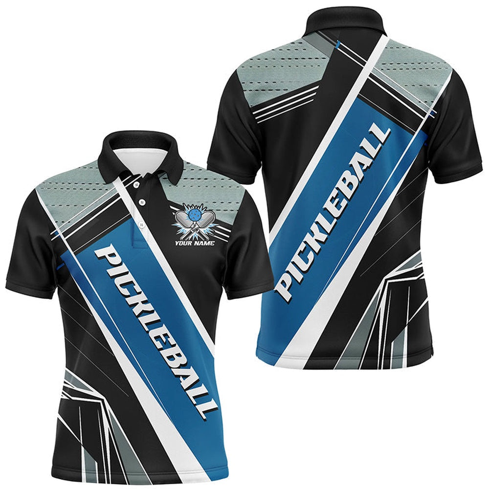 Pickleball Polo Shirts, Black And Blue Personalized Pickleball Jerseys For Men