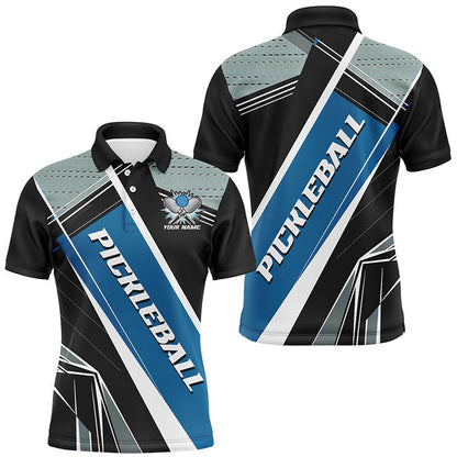 Pickleball Polo Shirts, Black And Blue Personalized Pickleball Jerseys For Men