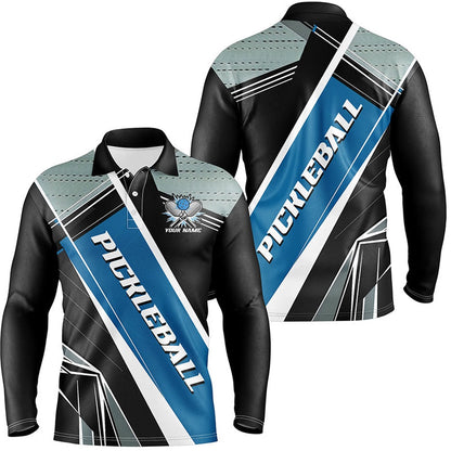 Pickleball Polo Shirts, Black And Blue Personalized Pickleball Jerseys For Men