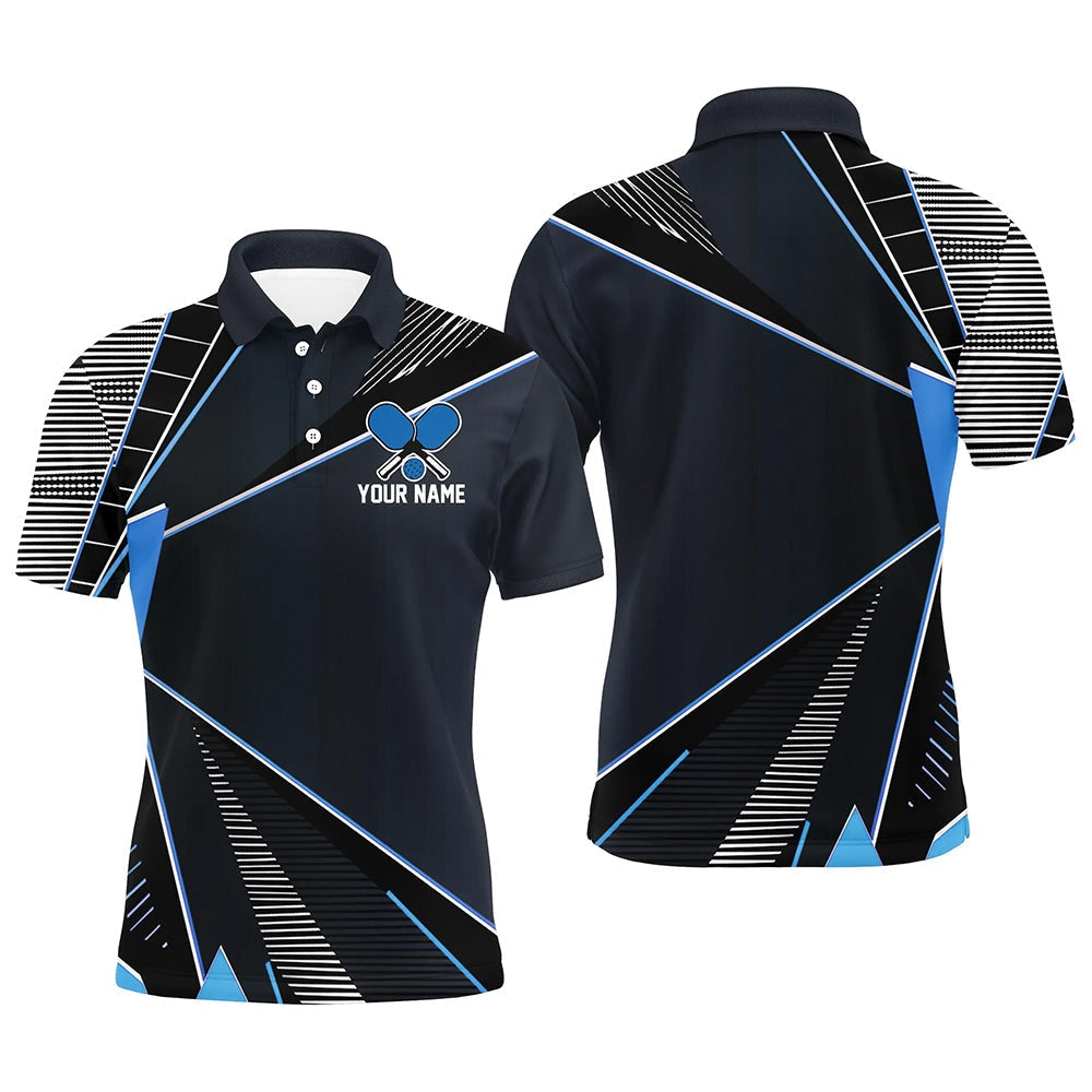 Pickleball Polo Shirts, Black And Blue Personalized Pickleball Jerseys For Men, Pickleball Polo Shirts Uniform