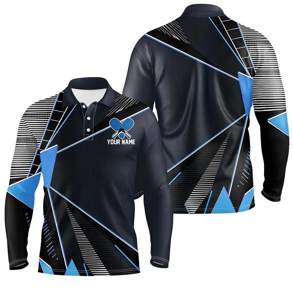 Pickleball Polo Shirts, Black And Blue Personalized Pickleball Jerseys For Men, Pickleball Polo Shirts Uniform
